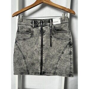 Express Mini Skirt Denim Black Wash Distressed High Rise Stretch Y2K Women 6 NEW